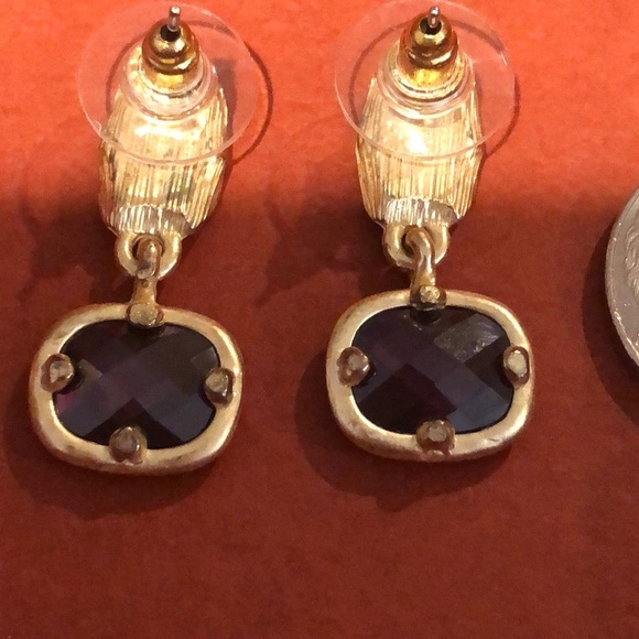 Earrings Gold with purple stone drop pendant earrings - Picture 6 of 7